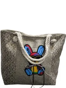 حقيبة توت بتصميم أرنب ملون – قماش منسوج – مقابض حبل – BAG7