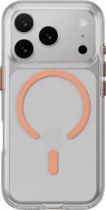 Mageasy bright m never yellowing protective clear case with independent metal buttons  for iphone 17 pro-transparent/coral ring - MPH17P394CG25