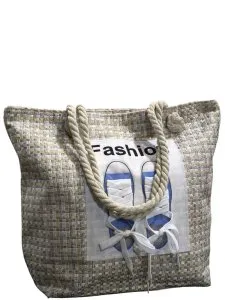 حقيبة توت بتصميم حذاء رياضي وكلمة Fashion – قماش منسوج – مقابض حبل – BAG9