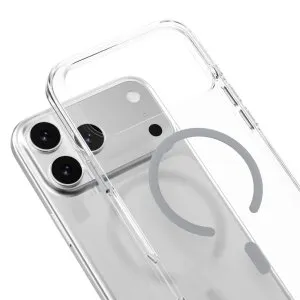 Mageasy bright m never yellowing protective clear case with independent metal buttons for iphone 17 pro max-transparent/ mist ring - MPH17M394TI25