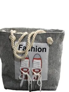 حقيبة توت قماشية أنيقة بمقابض حبل – رمادي كاجوال – مقاس 16×22 إنش – BAG1