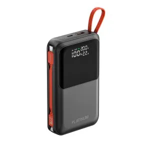 PLATINUM SUPER Series Power Bank 20000mAh Built-in Cables - Black - P-PBSPR20PDBK