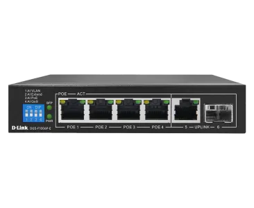 D-Link 6-port Gigabit Unmanaged Long Range 250m PoE+Surveillance DGS-F1006P-E
